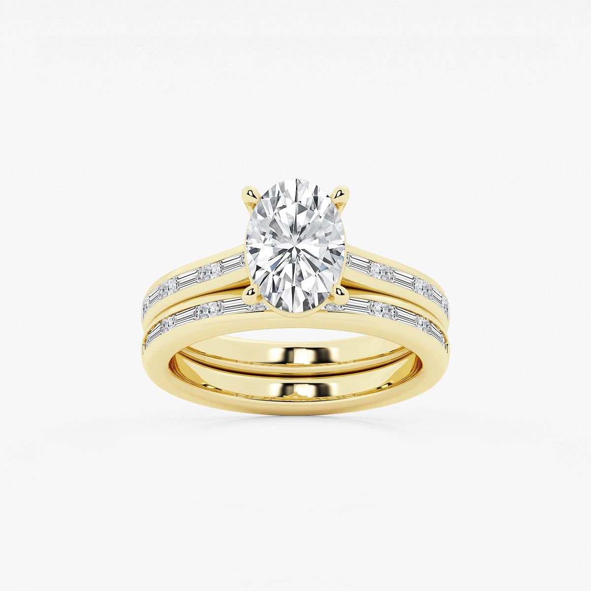 2 3/4 ctw Oval Lab Grown Diamond Baguette and Princess Side Stone Bridal Set