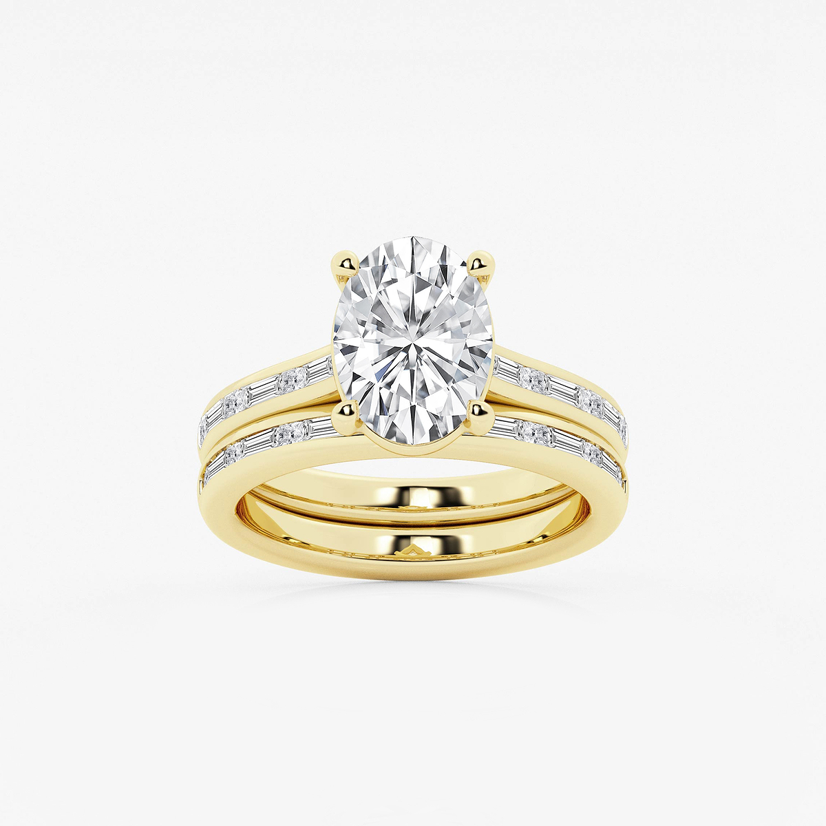 3 3/4 ctw Oval Lab Grown Diamond Baguette and Princess Side Stone Bridal Set
