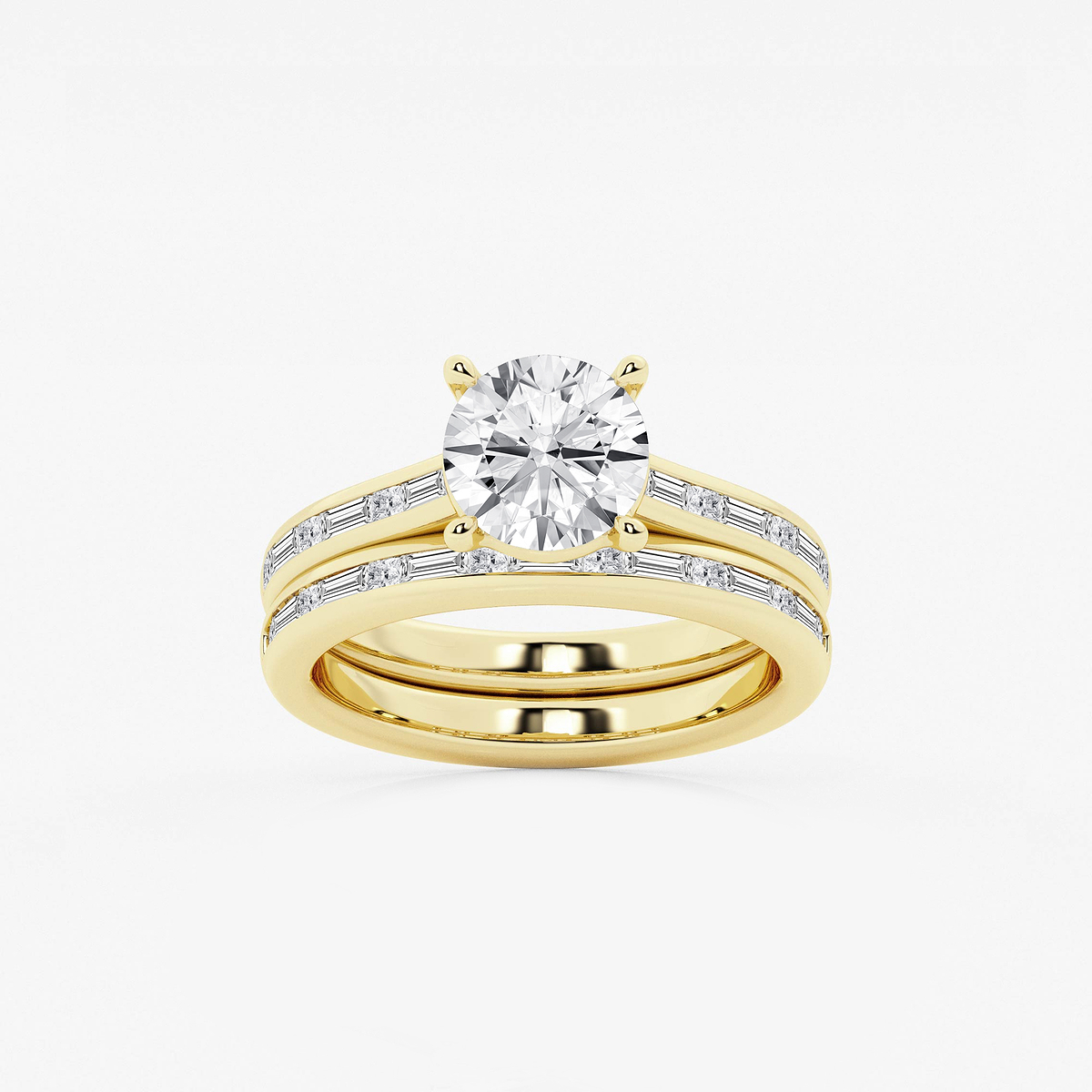 2 3/4 ctw Round Lab Grown Diamond Baguette and Princess Side Stone Bridal Set