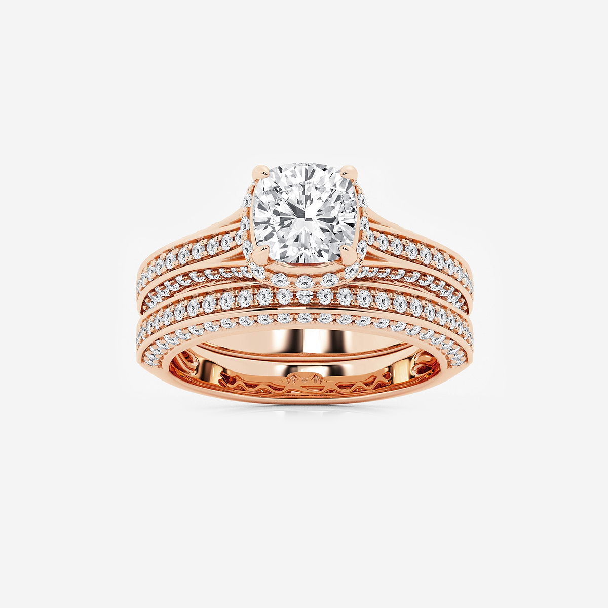 2 1/2 ctw Cushion Lab Grown Diamond Channel Band Halo Bridal Set