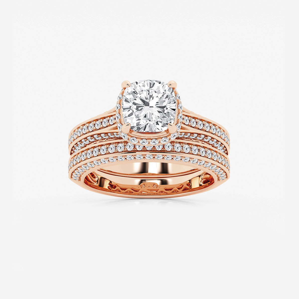 3 ctw Cushion Lab Grown Diamond Channel Band Halo Bridal Set