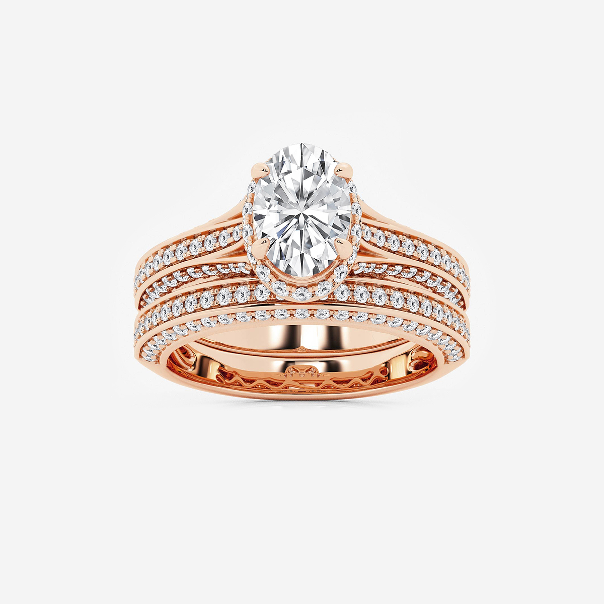 2 1/2 ctw Oval Lab Grown Diamond Channel Band Halo Bridal Set