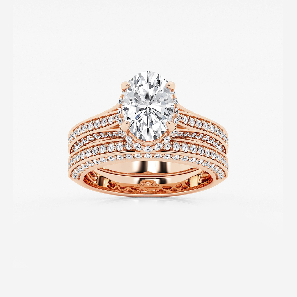 3 ctw Oval Lab Grown Diamond Channel Band Halo Bridal Set