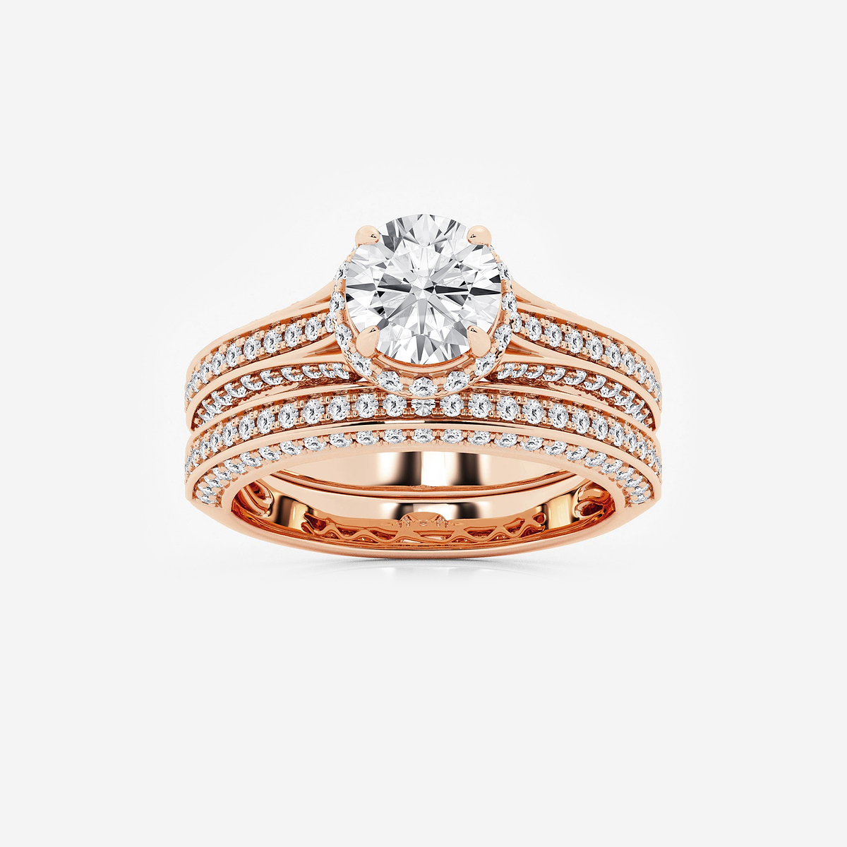 2 1/2 ctw Round Lab Grown Diamond Channel Band Halo Bridal Set