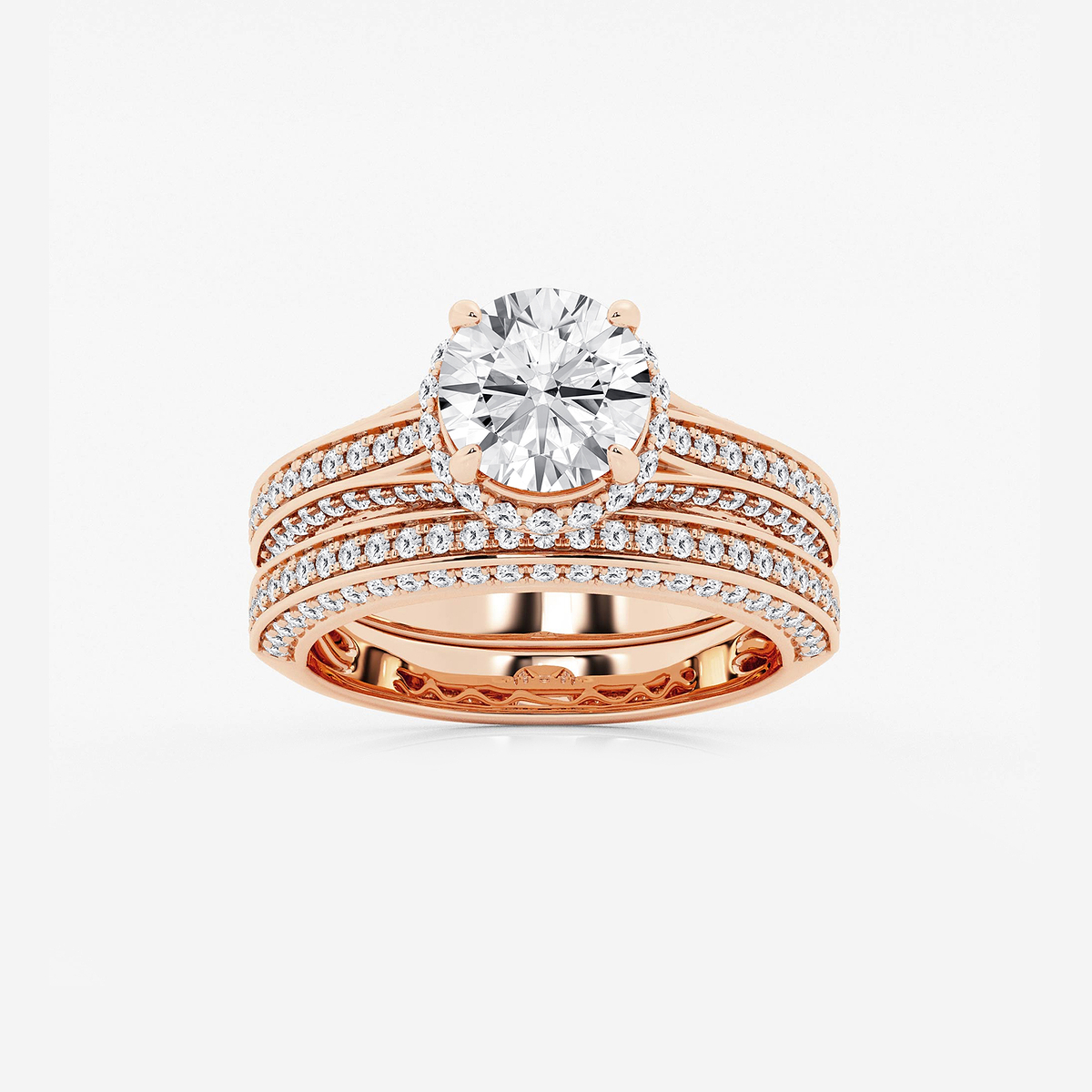 3 ctw Round Lab Grown Diamond Channel Band Halo Bridal Set