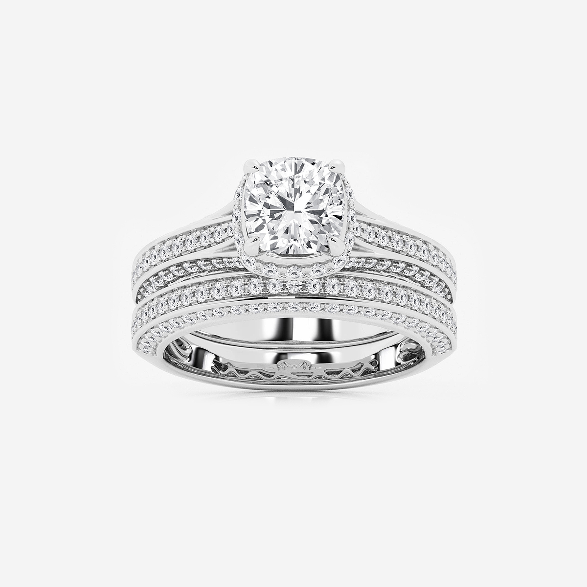 2 1/2 ctw Cushion Lab Grown Diamond Channel Band Halo Bridal Set