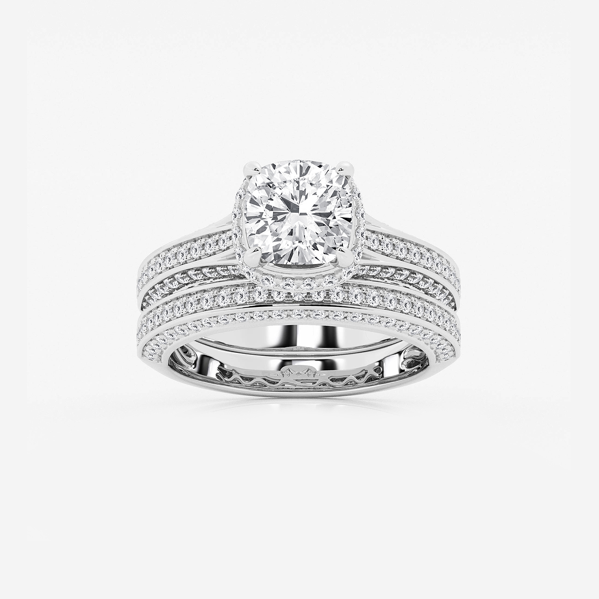 3 ctw Cushion Lab Grown Diamond Channel Band Halo Bridal Set