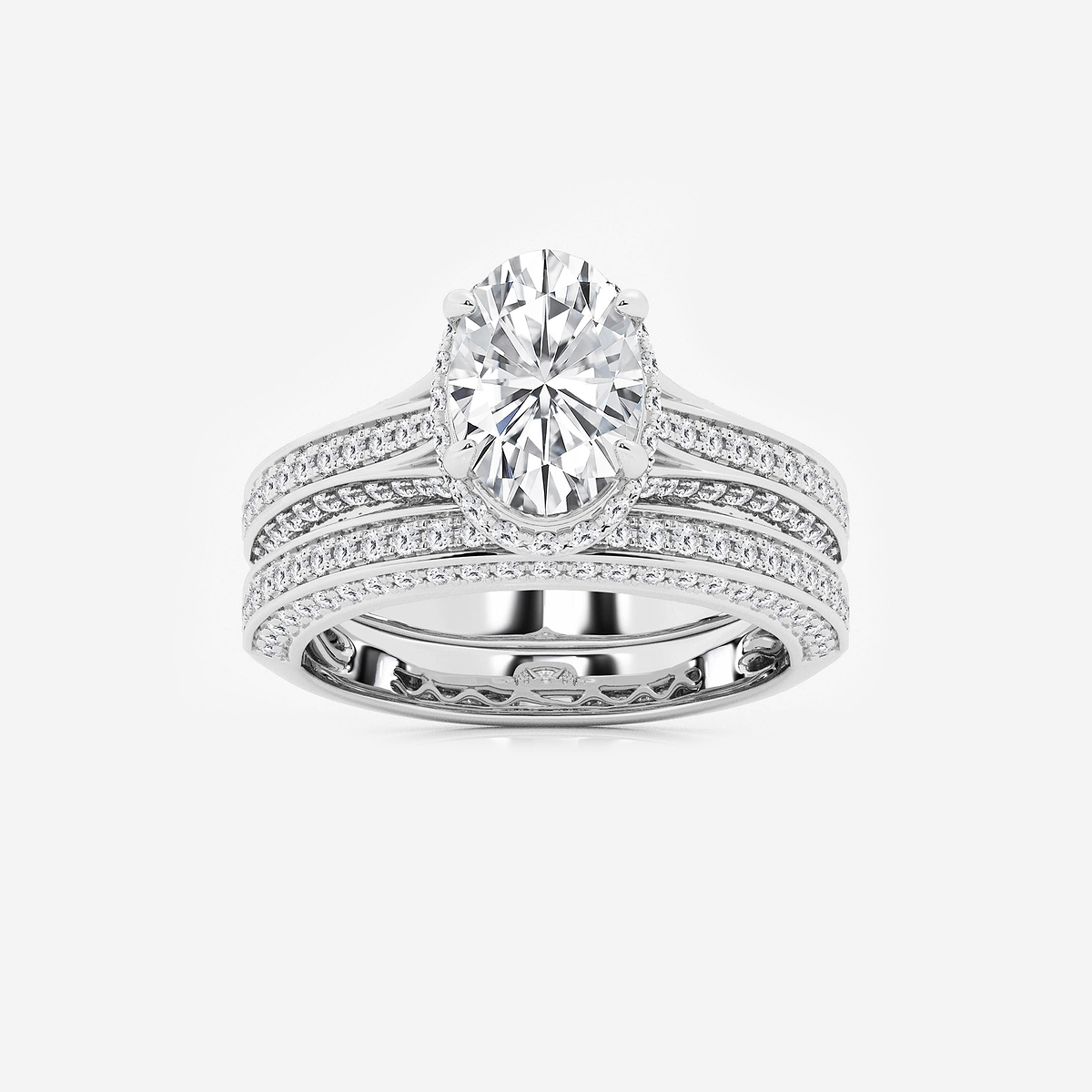 3 ctw Oval Lab Grown Diamond Channel Band Halo Bridal Set