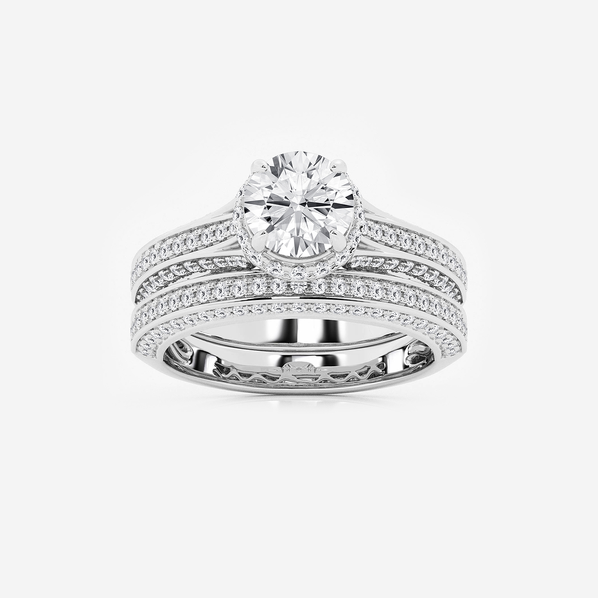 2 1/2 ctw Round Lab Grown Diamond Channel Band Halo Bridal Set