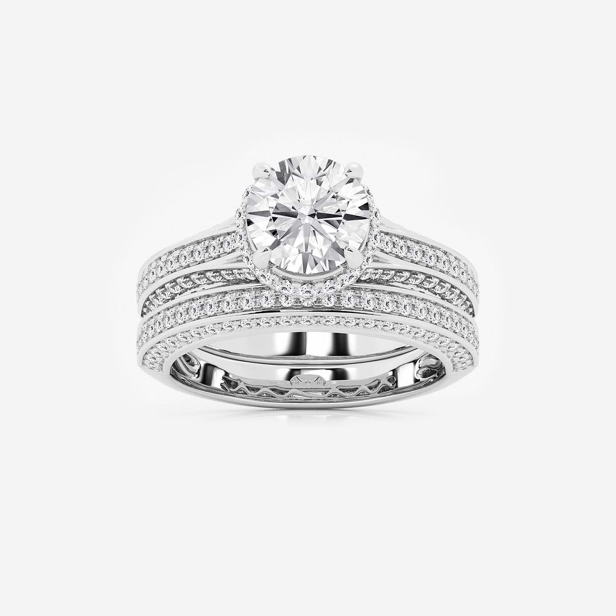 3 ctw Round Lab Grown Diamond Channel Band Halo Bridal Set