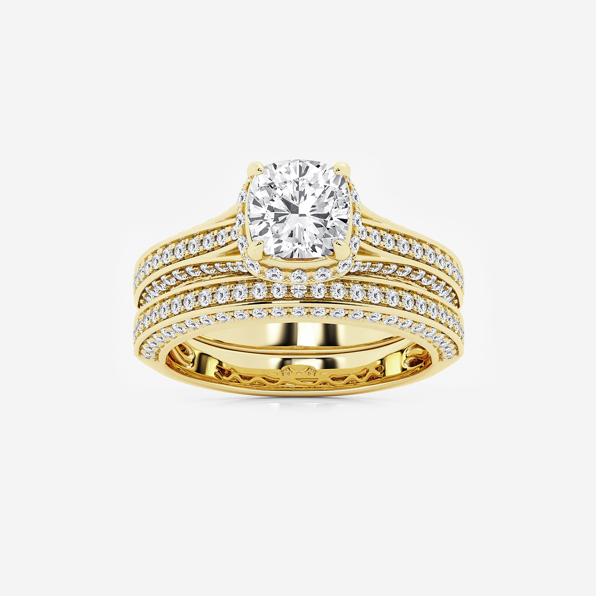 2 1/2 ctw Cushion Lab Grown Diamond Channel Band Halo Bridal Set