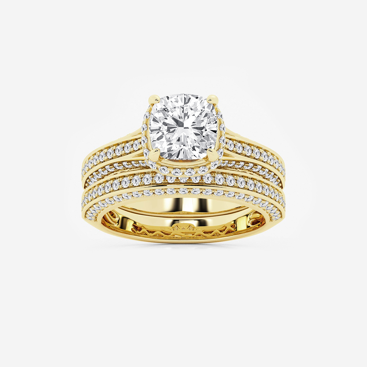3 ctw Cushion Lab Grown Diamond Channel Band Halo Bridal Set