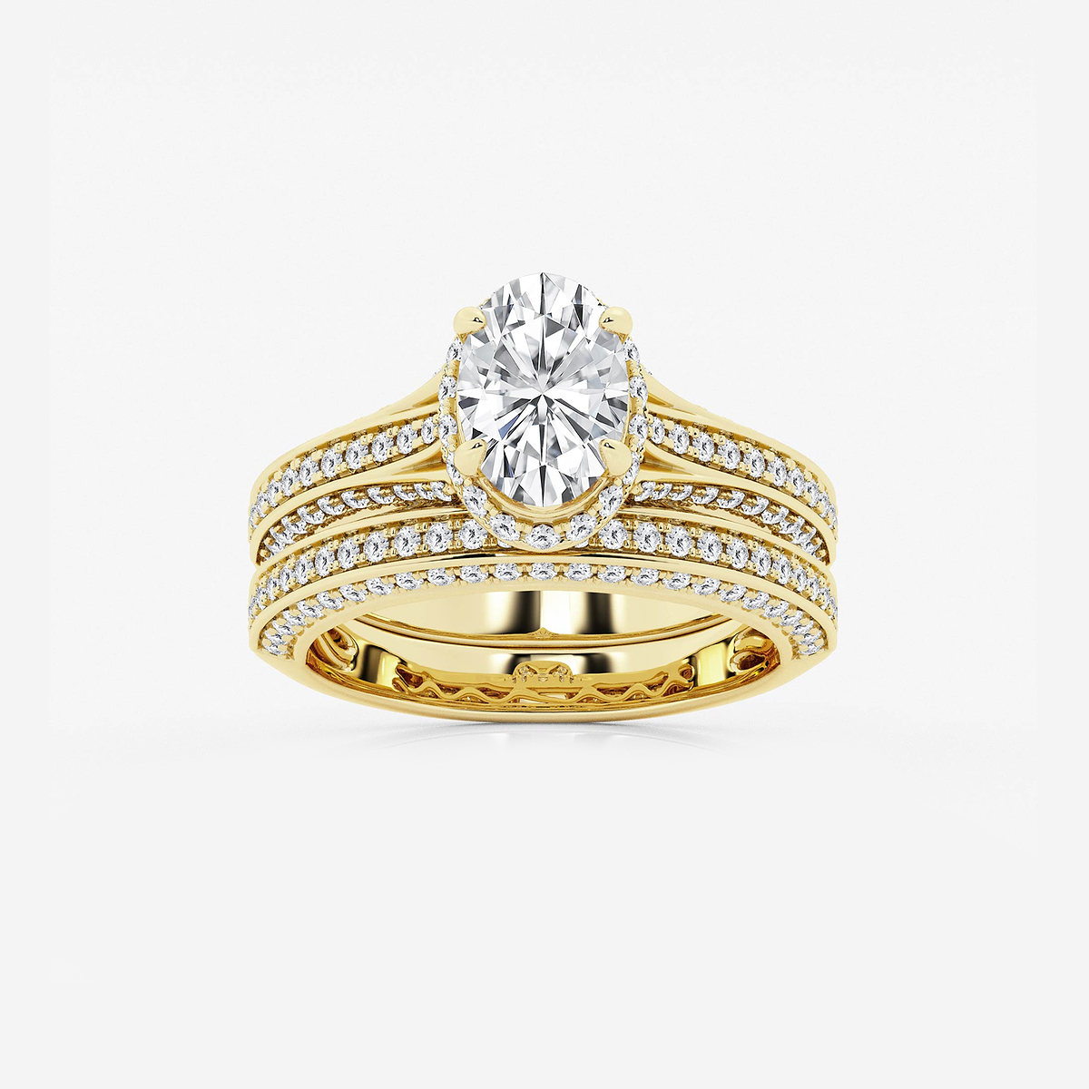 2 1/2 ctw Oval Lab Grown Diamond Channel Band Halo Bridal Set