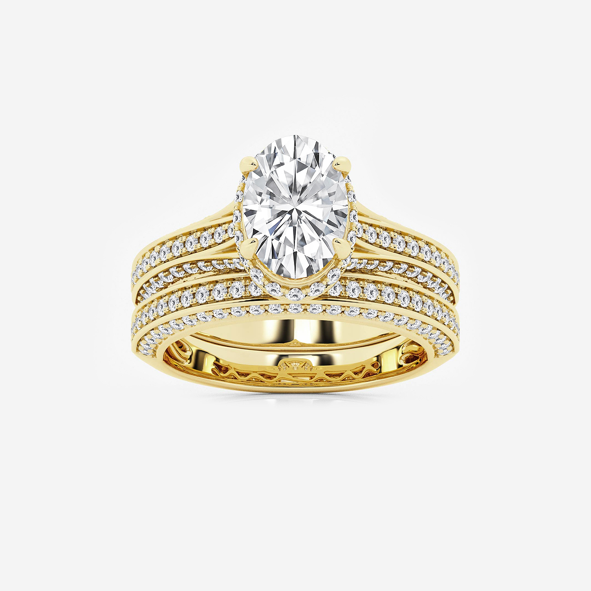 3 ctw Oval Lab Grown Diamond Channel Band Halo Bridal Set