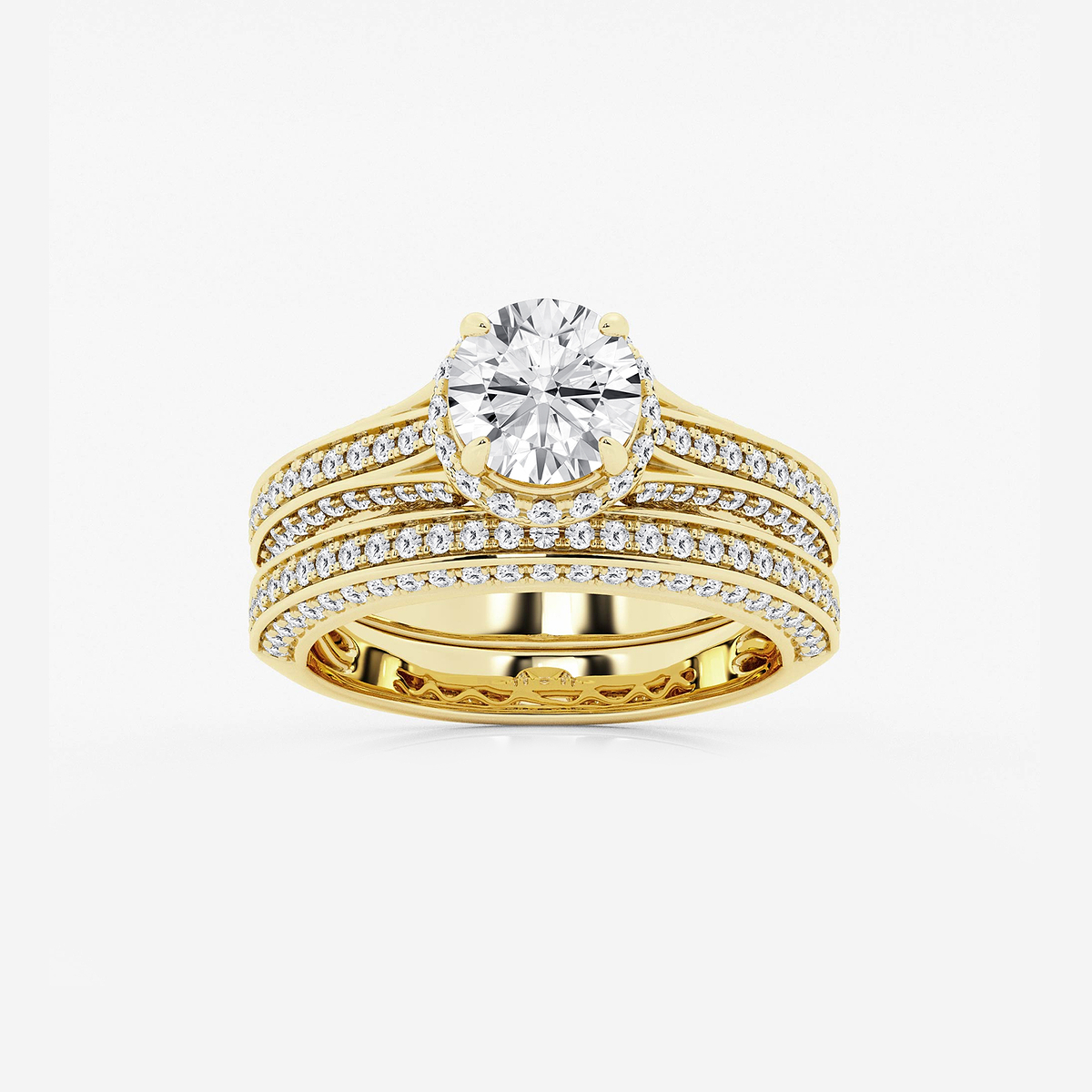 2 1/2 ctw Round Lab Grown Diamond Channel Band Halo Bridal Set