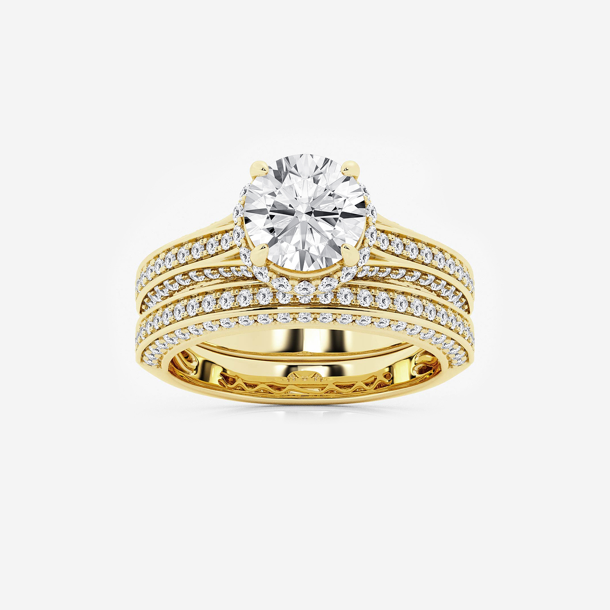 3 ctw Round Lab Grown Diamond Channel Band Halo Bridal Set