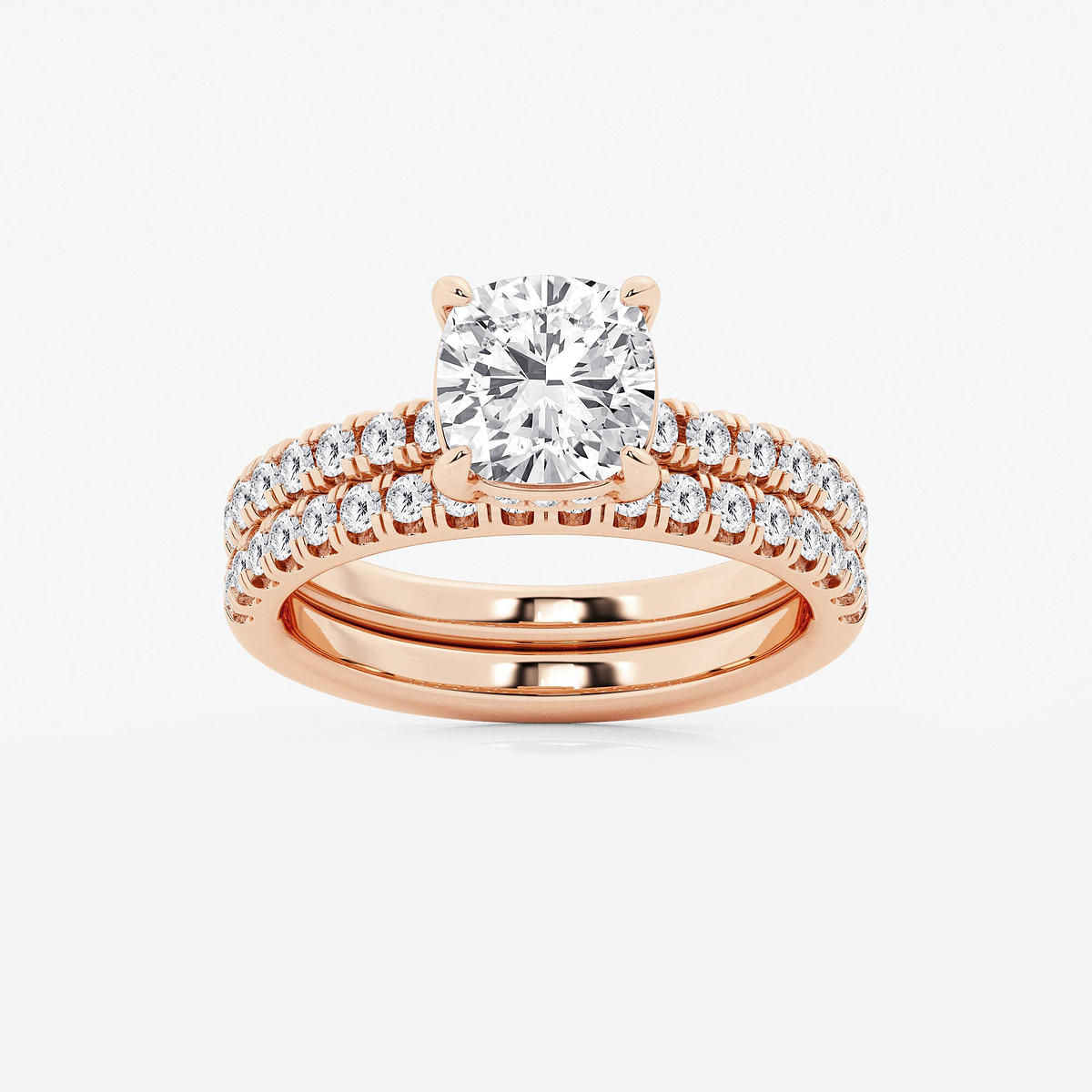 2 3/4 ctw Cushion Lab Grown Diamond Hidden Halo Bridal Set