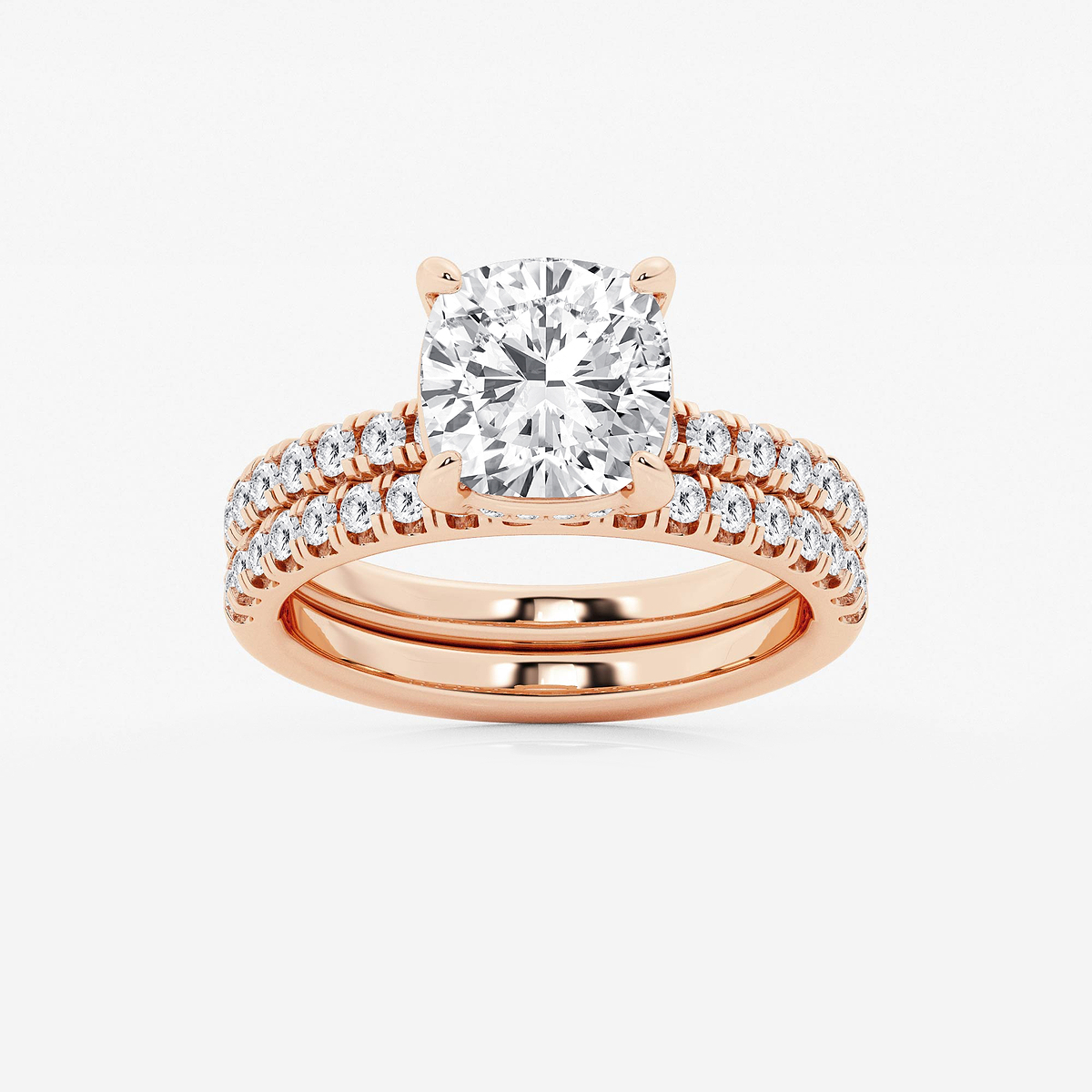 3 3/4 ctw Cushion Lab Grown Diamond Hidden Halo Bridal Set
