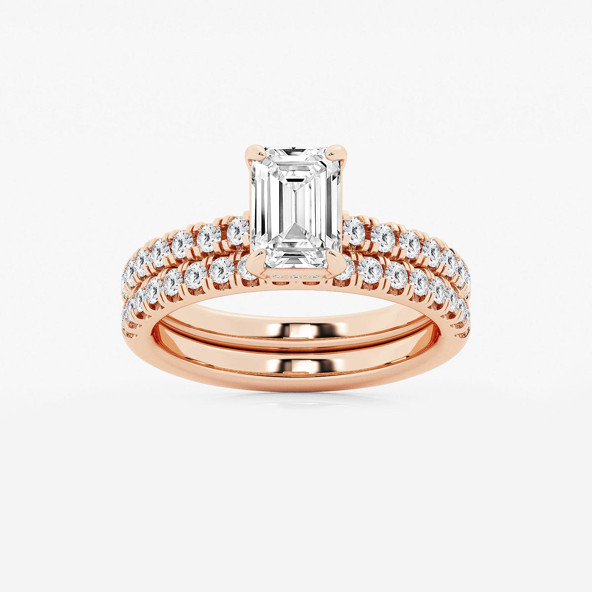 2 1/4 ctw Emerald Lab Grown Diamond Hidden Halo Bridal Set
