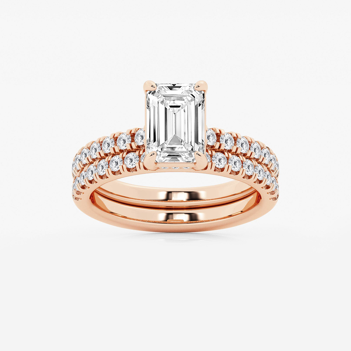 2 3/4 ctw Emerald Lab Grown Diamond Hidden Halo Bridal Set