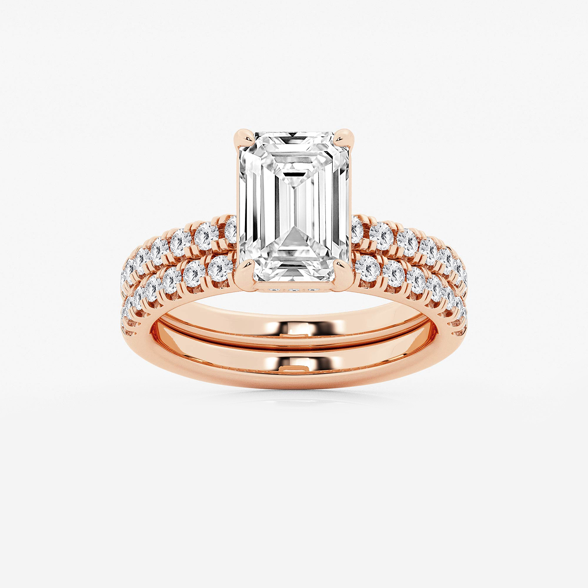 3 3/4 ctw Emerald Lab Grown Diamond Hidden Halo Bridal Set