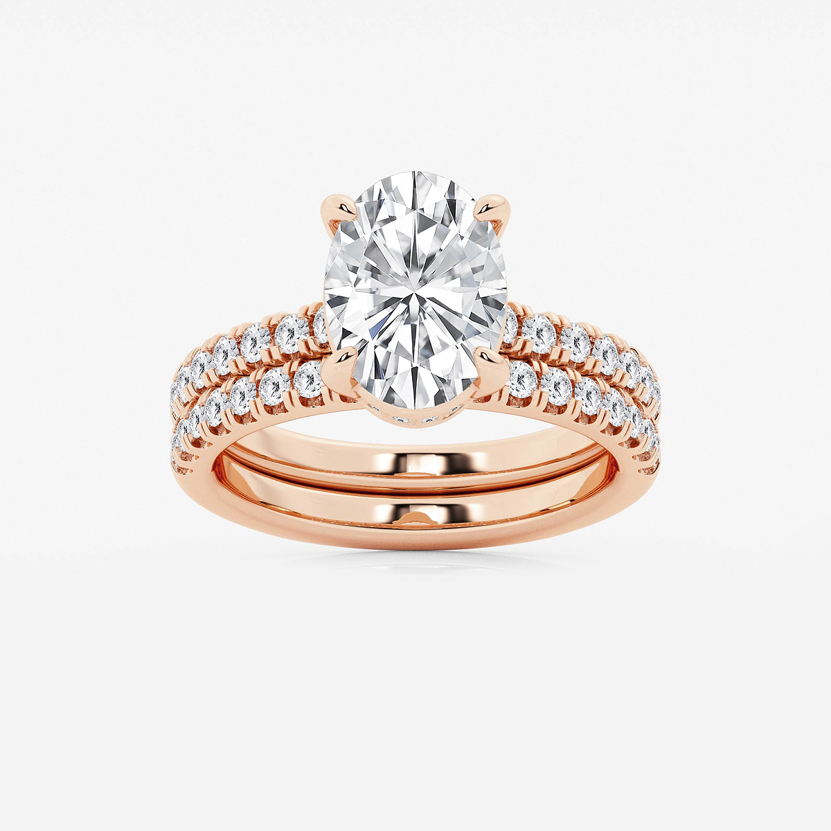 3 3/4 ctw Oval Lab Grown Diamond Hidden Halo Bridal Set