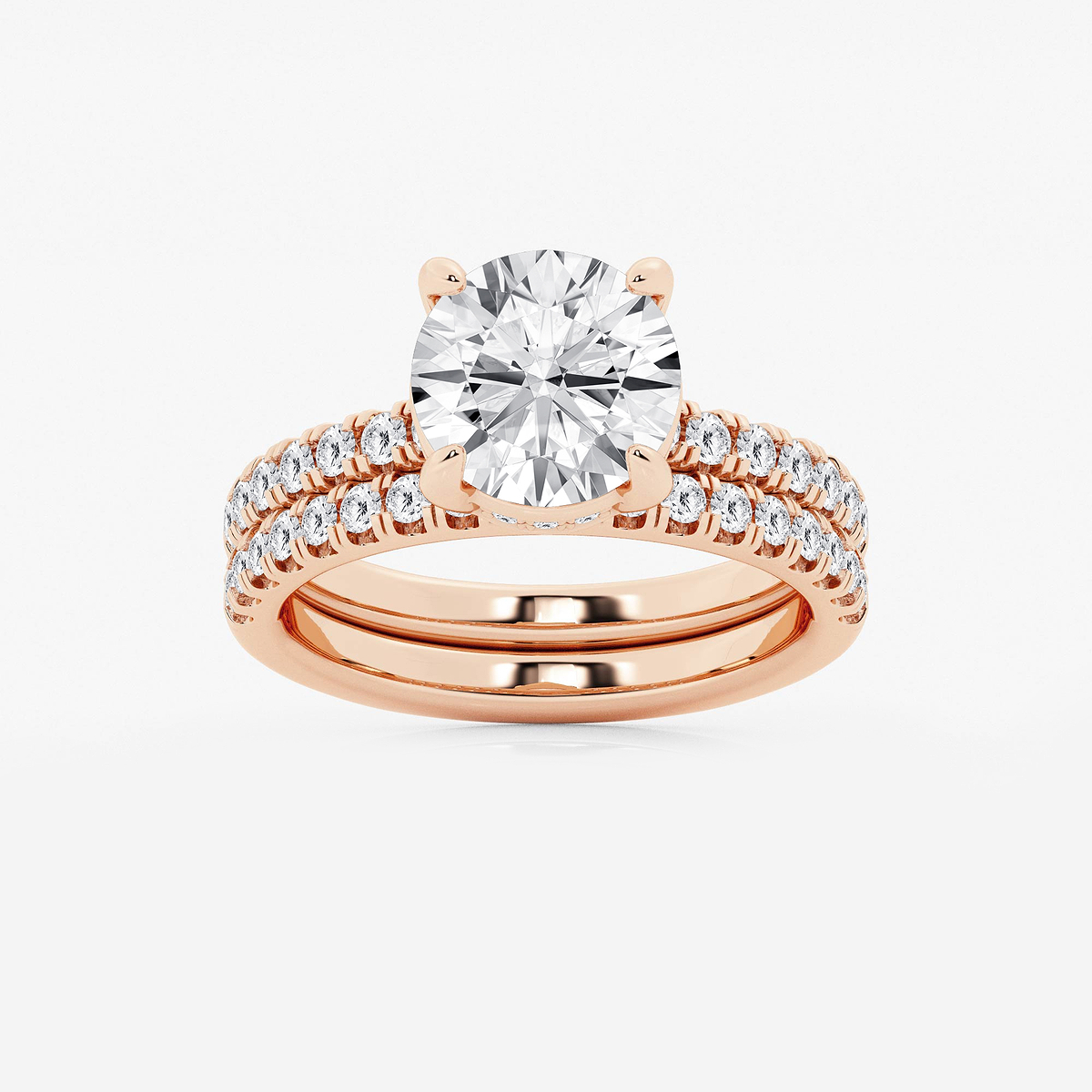 3 3/4 ctw Round Lab Grown Diamond Hidden Halo Bridal Set