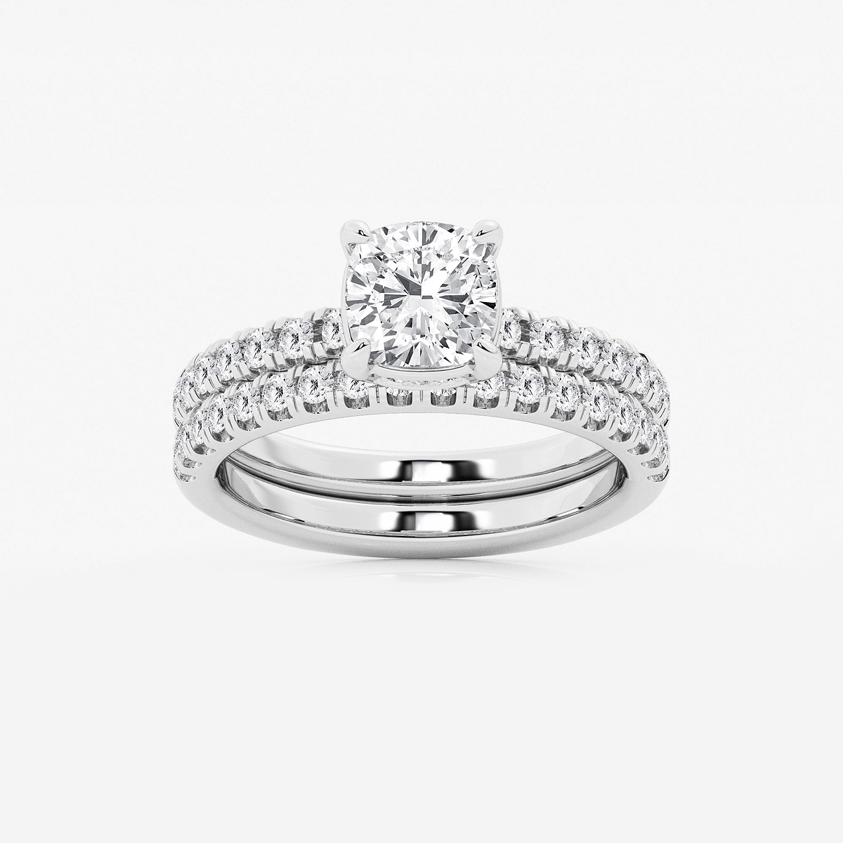 2 1/4 ctw Cushion Lab Grown Diamond Hidden Halo Bridal Set