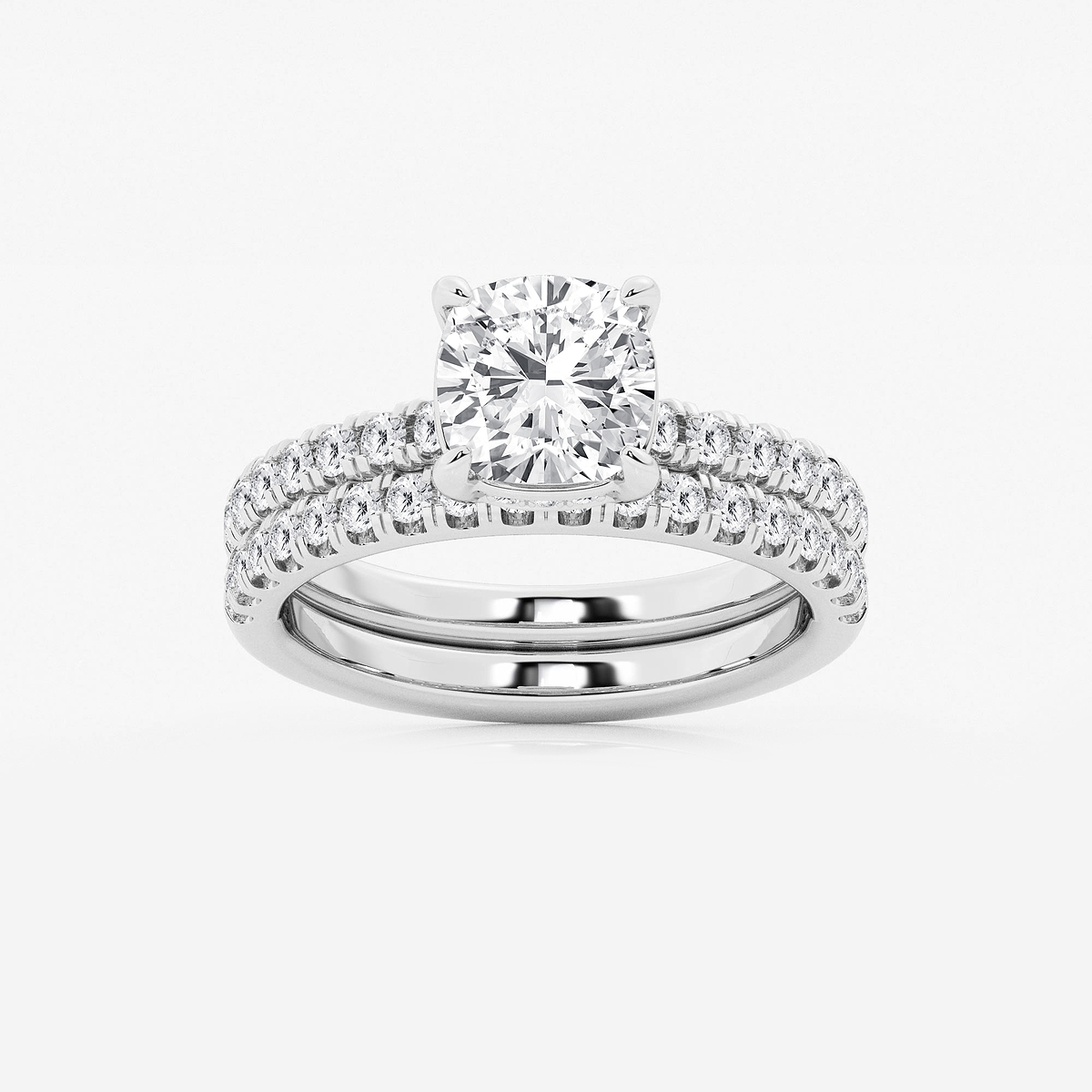 2 3/4 ctw Cushion Lab Grown Diamond Hidden Halo Bridal Set