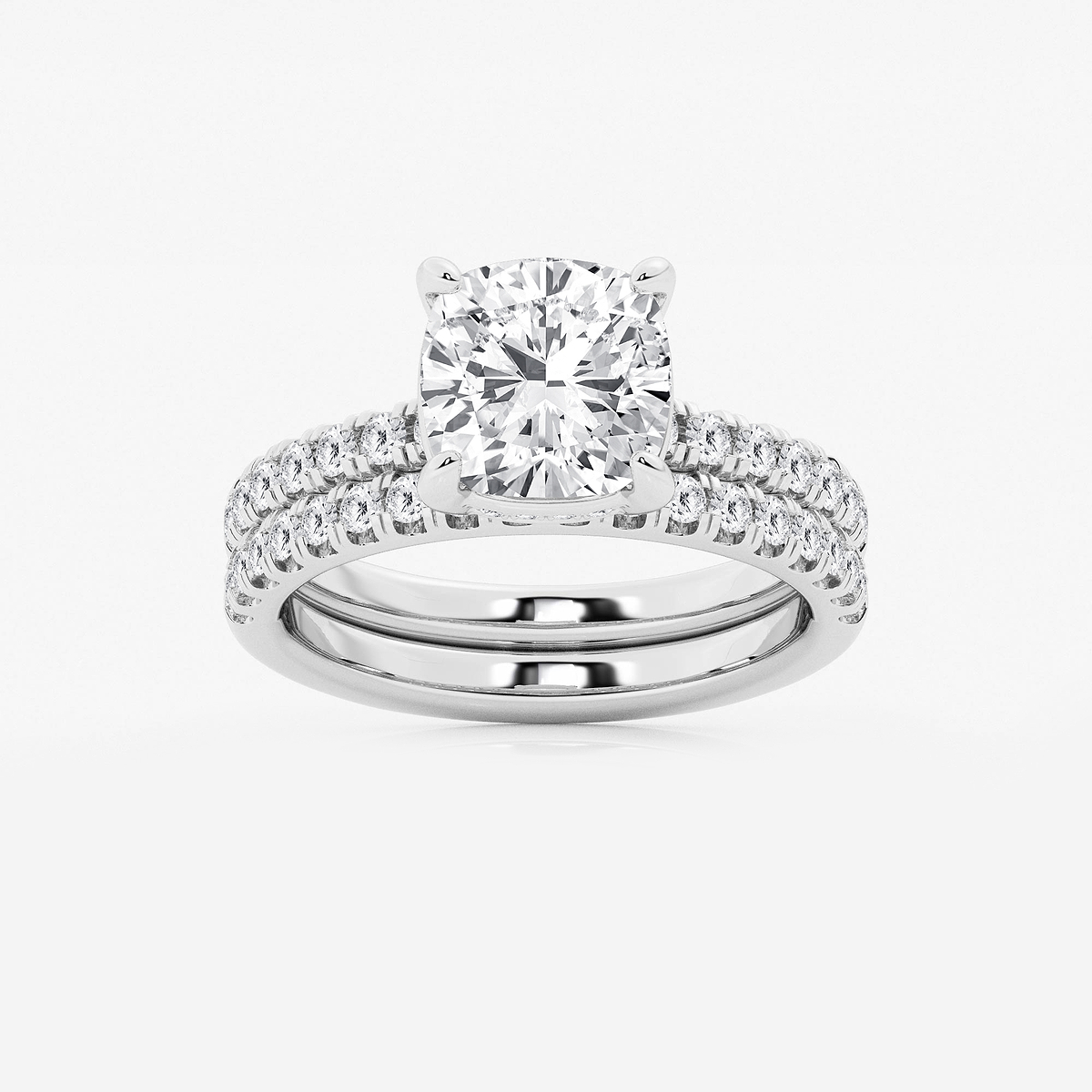 3 3/4 ctw Cushion Lab Grown Diamond Hidden Halo Bridal Set