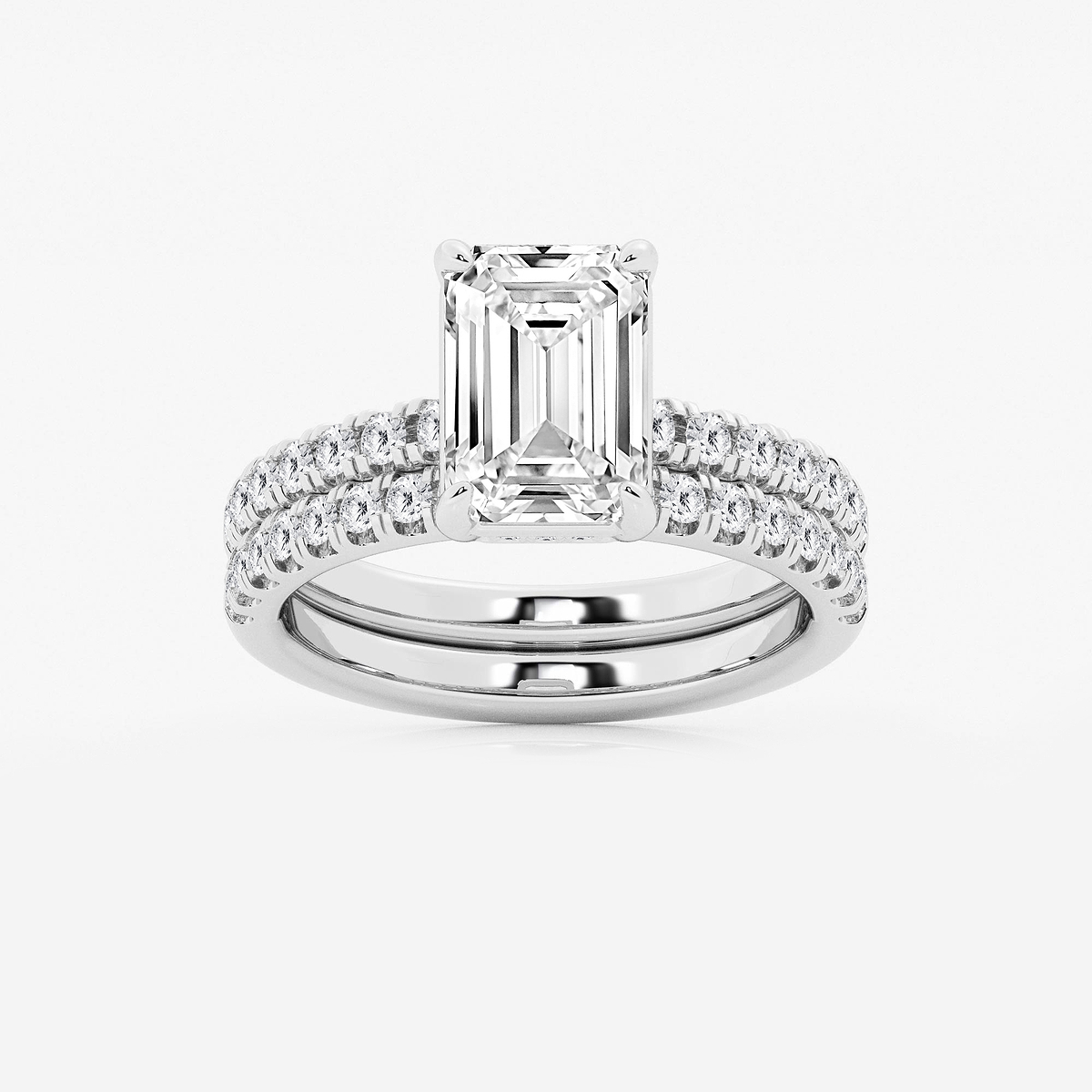 3 3/4 ctw Emerald Lab Grown Diamond Hidden Halo Bridal Set
