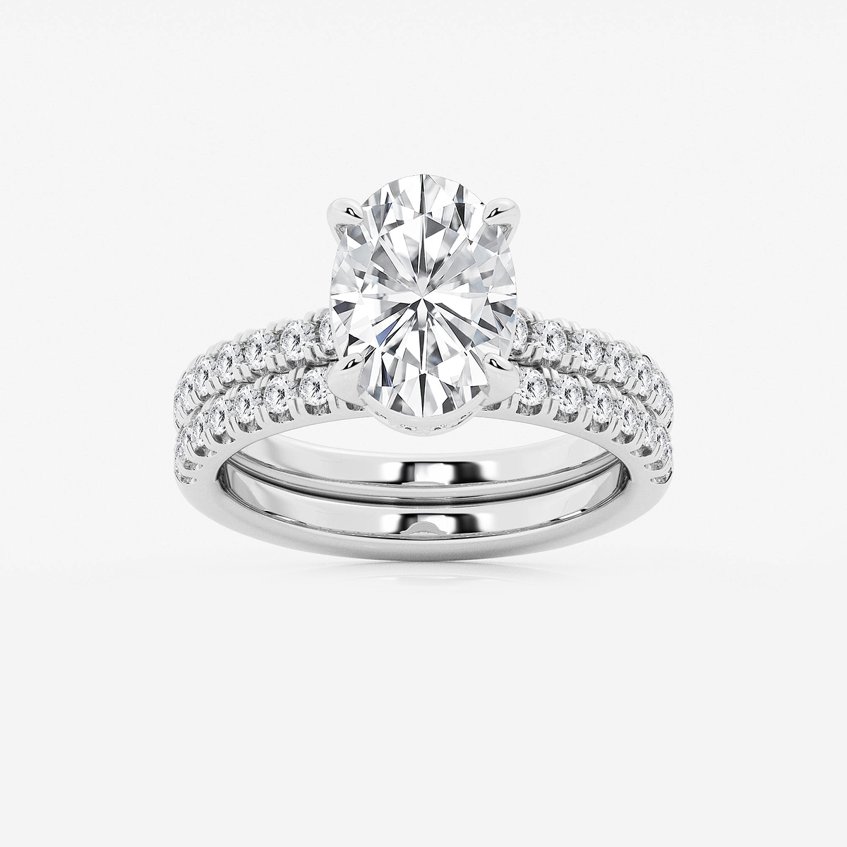 3 3/4 ctw Oval Lab Grown Diamond Hidden Halo Bridal Set