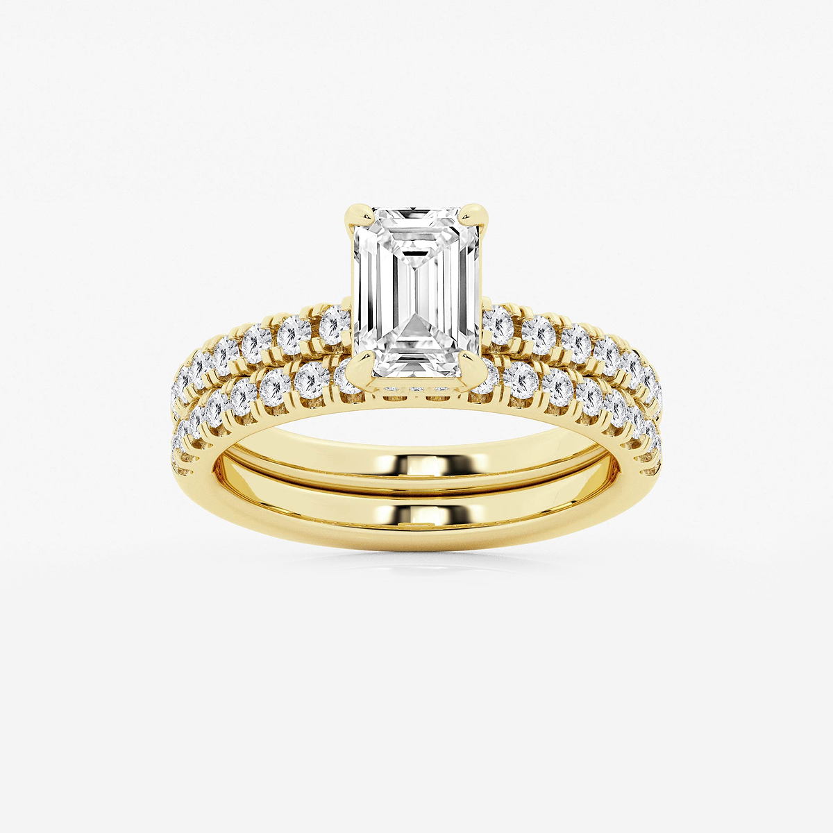 2 1/4 ctw Emerald Lab Grown Diamond Hidden Halo Bridal Set