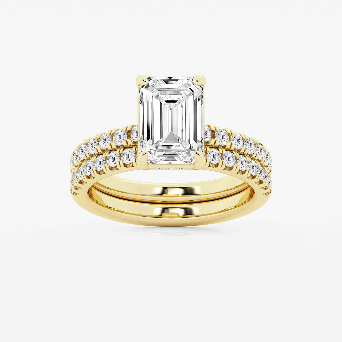 3 3/4 ctw Emerald Lab Grown Diamond Hidden Halo Bridal Set