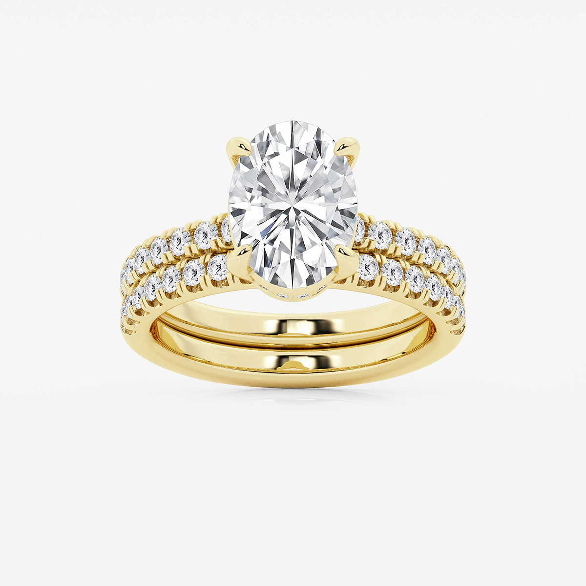 Veil 3/4 ctw Oval Lab Grown Diamond Hidden Halo Bridal Set 14K Yellow Gold, D, VVS