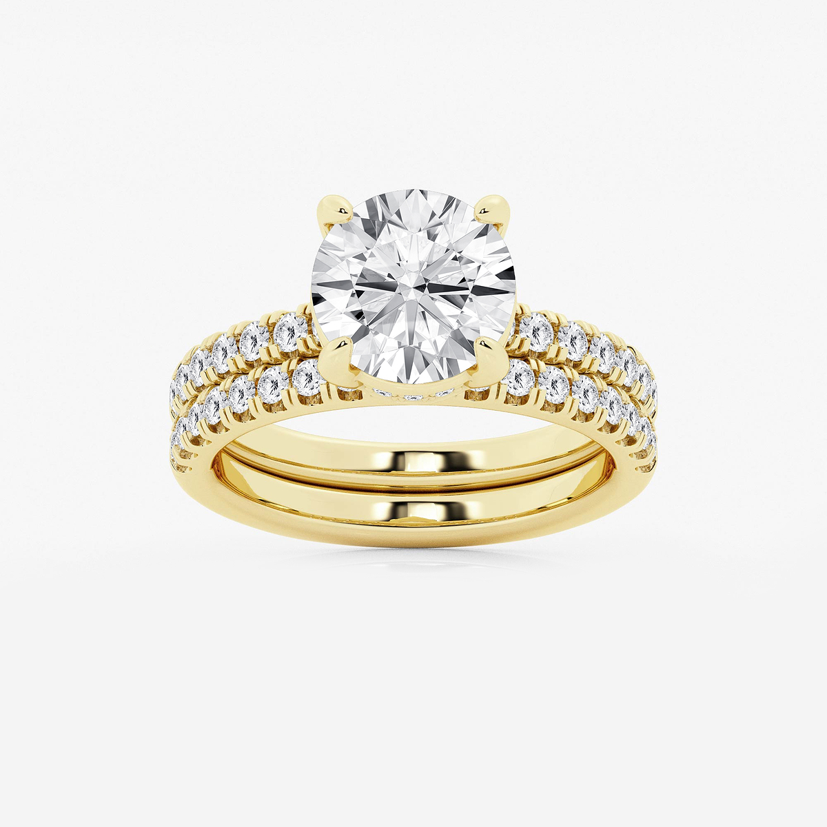 3 3/4 ctw Round Lab Grown Diamond Hidden Halo Bridal Set