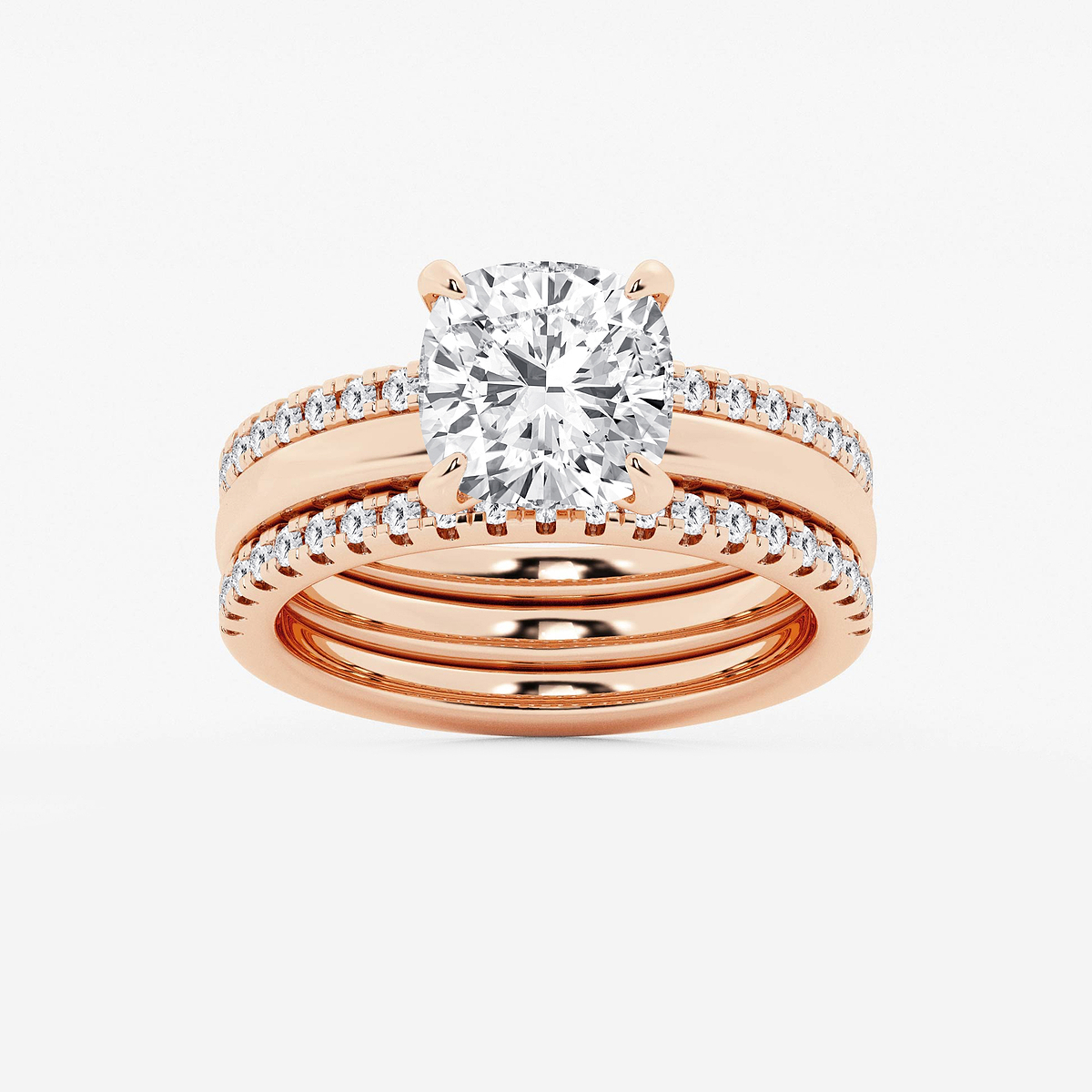 3 1/2 ctw Cushion Lab Grown Diamond Double Band Bridal Set
