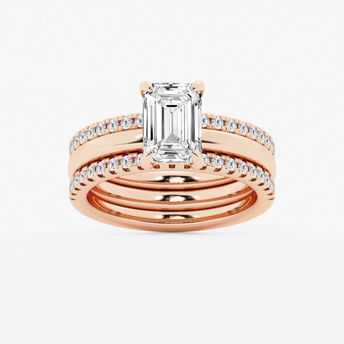 2 1/2 ctw Emerald Lab Grown Diamond Double Band Bridal Set
