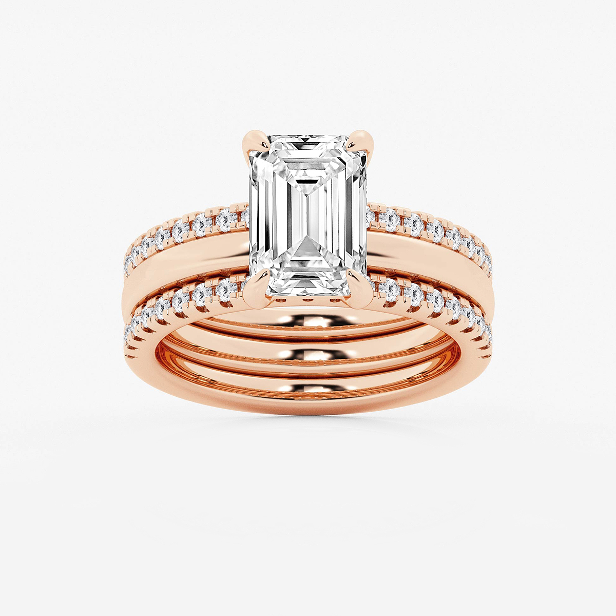3 1/2 ctw Emerald Lab Grown Diamond Double Band Bridal Set