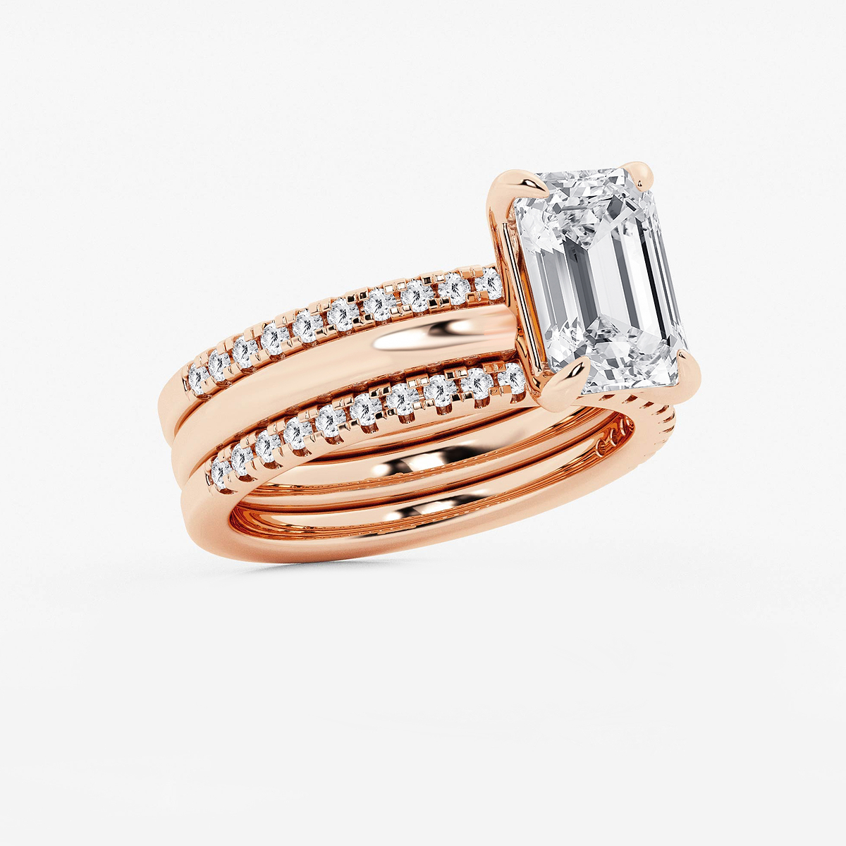 Additional Image 1 for  3 1/2 ctw Emerald Lab Grown Diamond Double Band Bridal Set