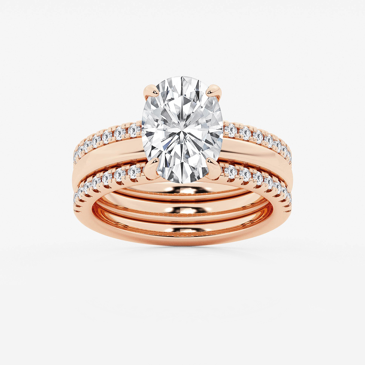 3 1/2 ctw Oval Lab Grown Diamond Double Band Bridal Set