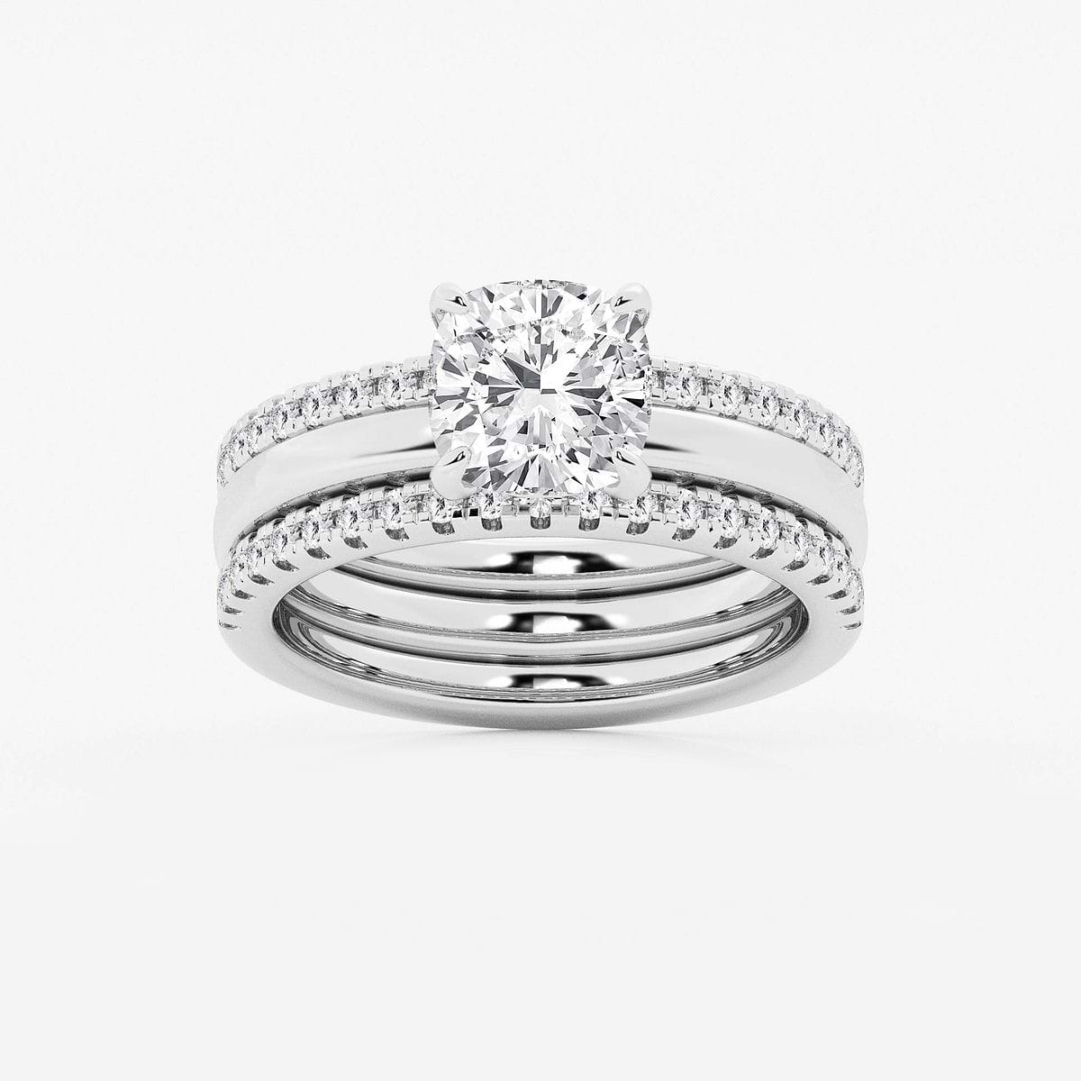 2 1/2 ctw Cushion Lab Grown Diamond Double Band Bridal Set