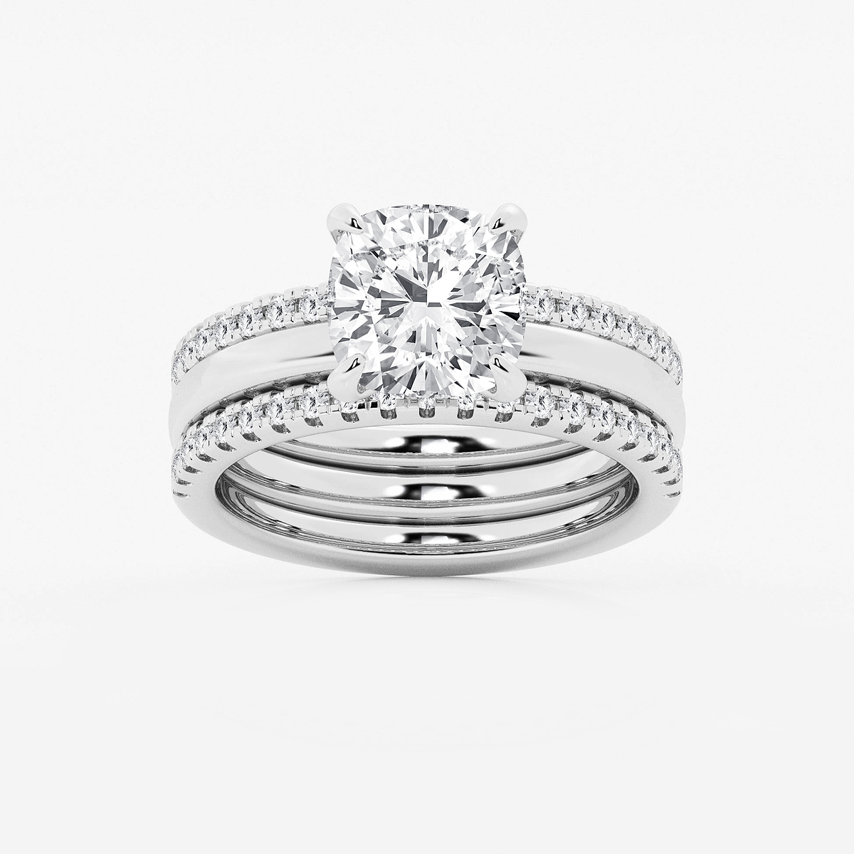 3 1/2 ctw Cushion Lab Grown Diamond Double Band Bridal Set