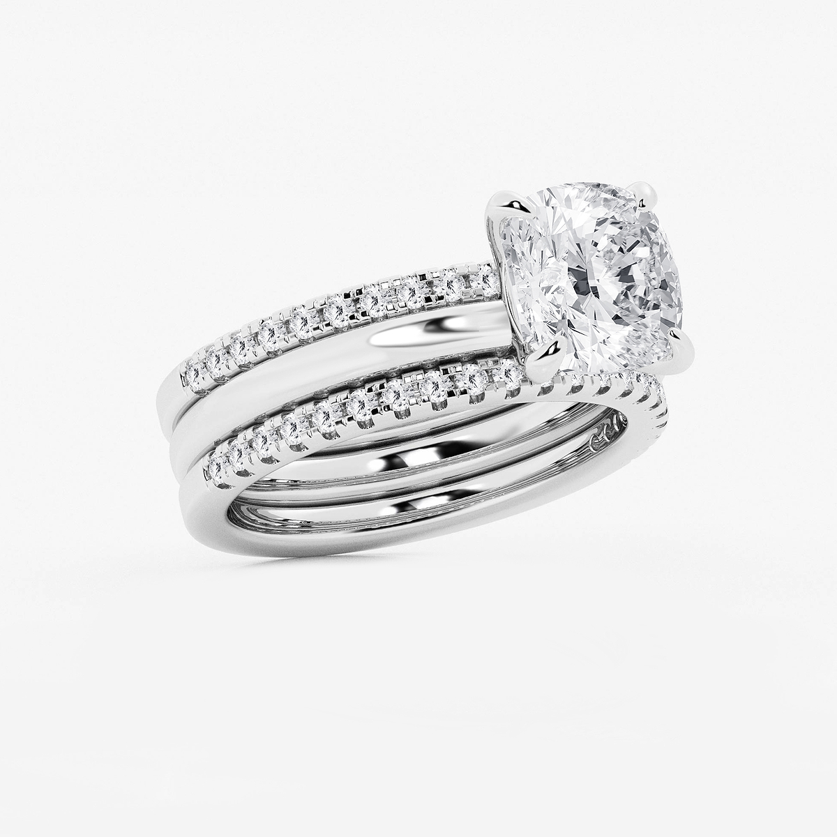 Additional Image 1 for  3 1/2 ctw Cushion Lab Grown Diamond Double Band Bridal Set