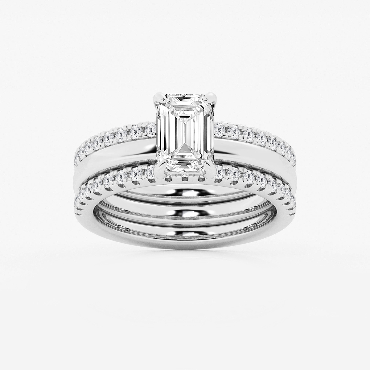 Eternal ctw Emerald Lab Grown Diamond Double Band Bridal Set 14K