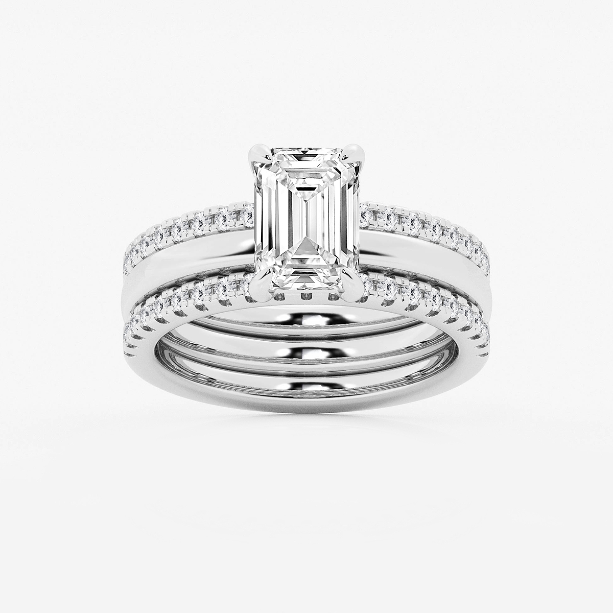 2 1/2 ctw Emerald Lab Grown Diamond Double Band Bridal Set