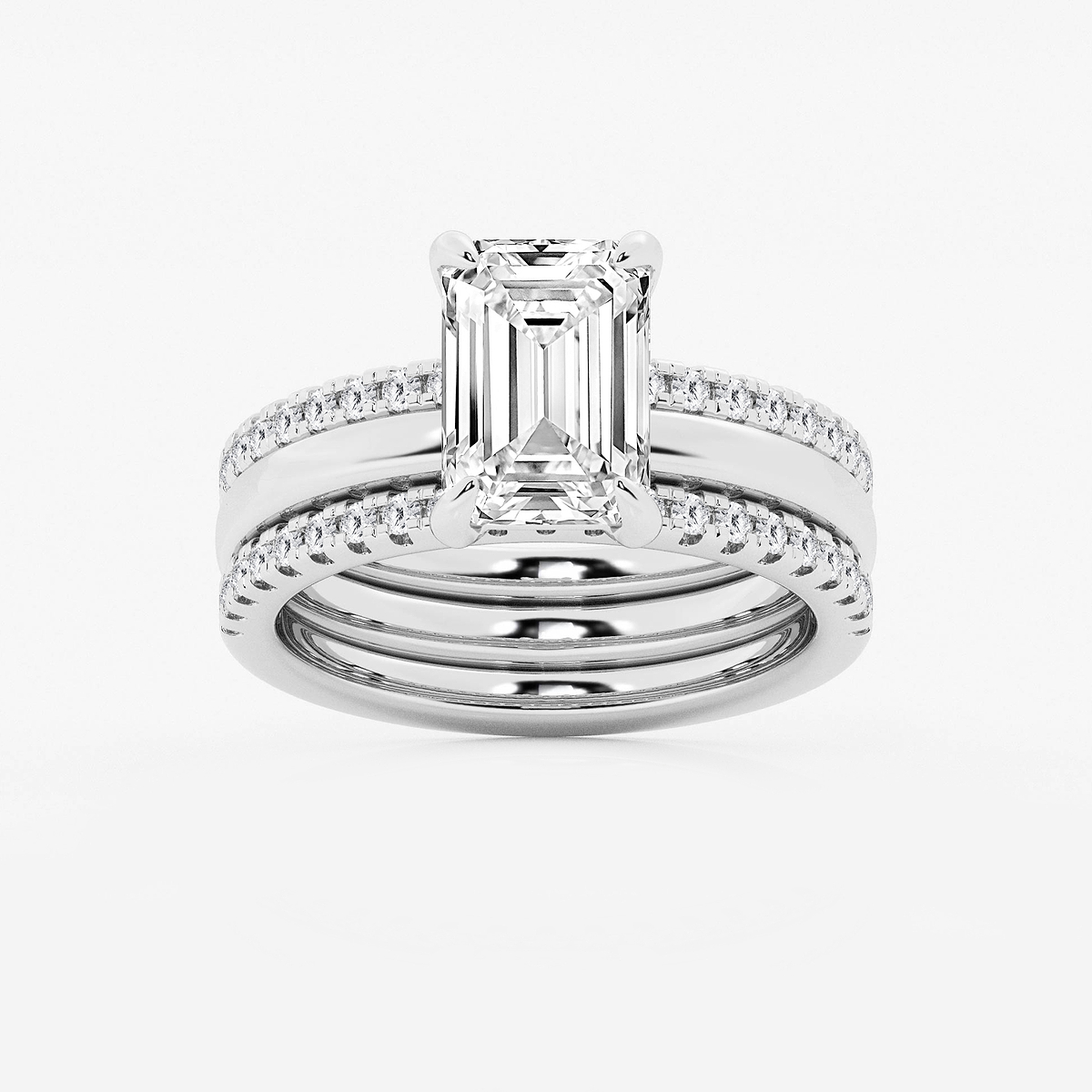 3 1/2 ctw Emerald Lab Grown Diamond Double Band Bridal Set