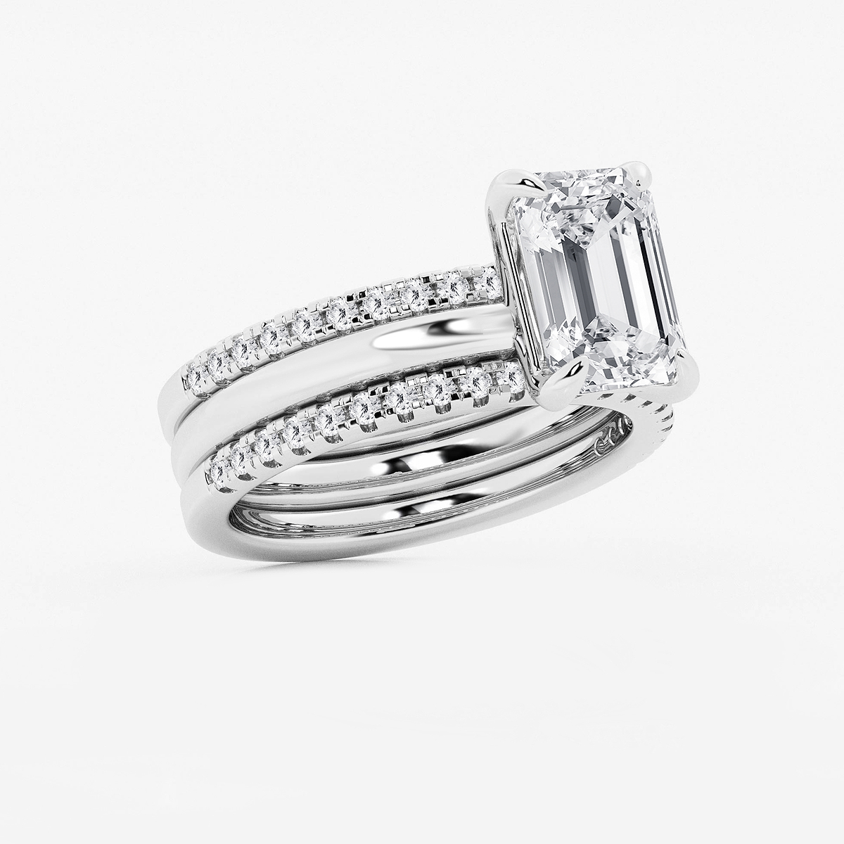 Additional Image 1 for  3 1/2 ctw Emerald Lab Grown Diamond Double Band Bridal Set