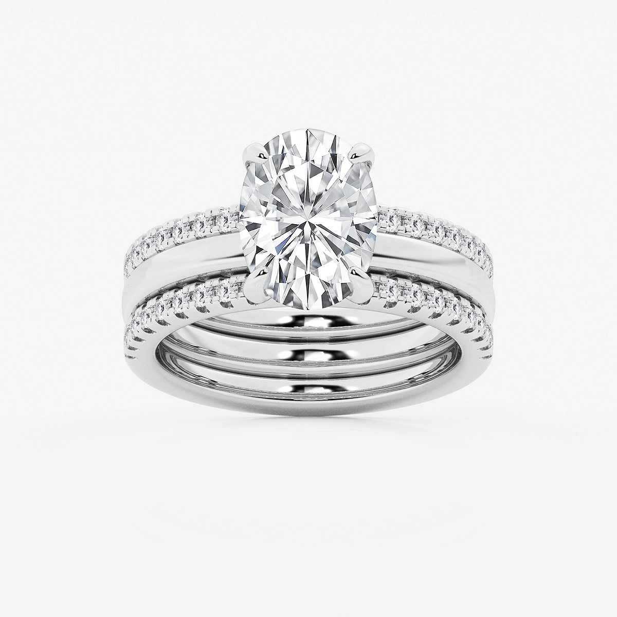 3 1/2 ctw Oval Lab Grown Diamond Double Band Bridal Set