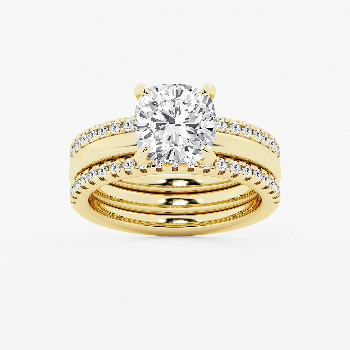 3 1/2 ctw Cushion Lab Grown Diamond Double Band Bridal Set
